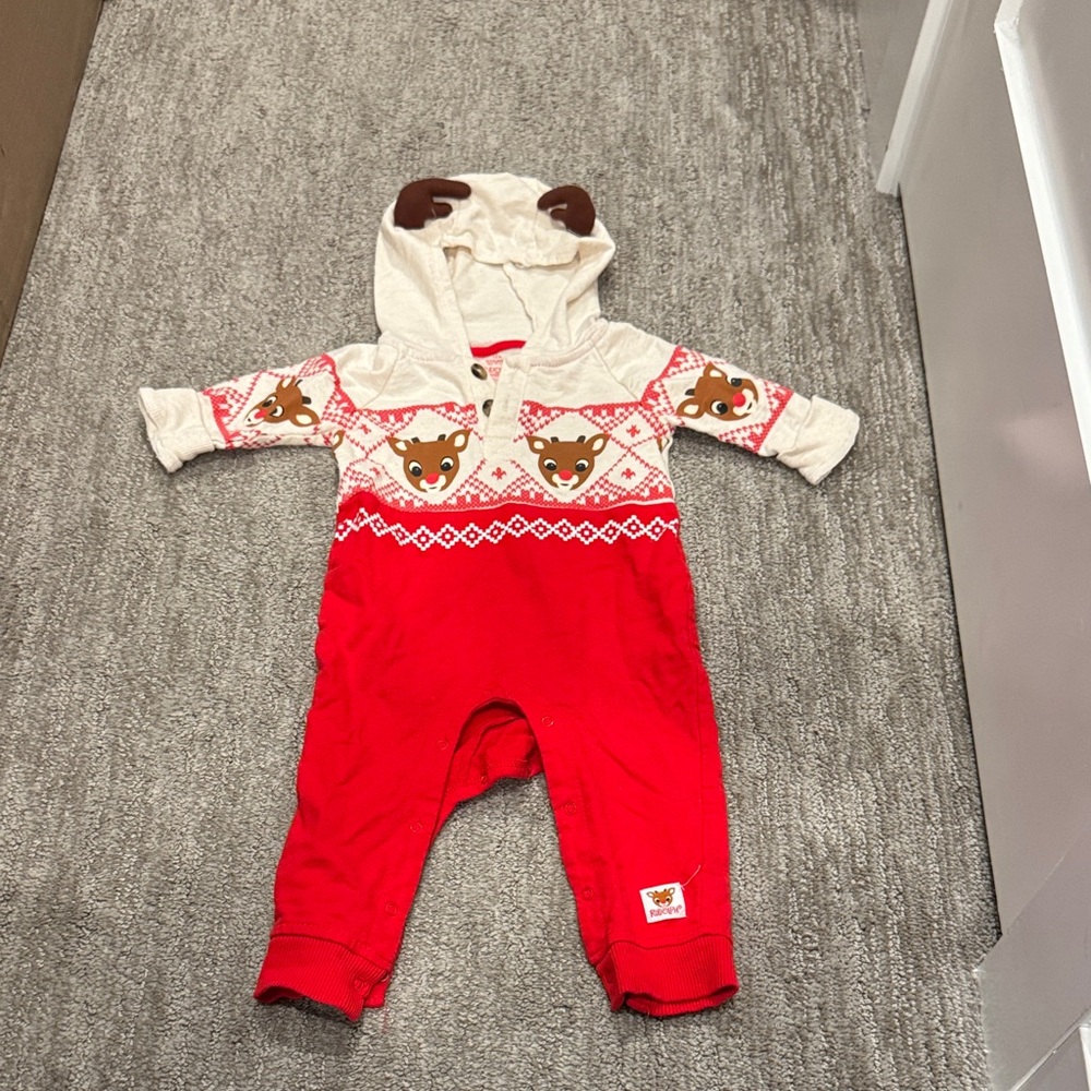 Festive Reindeer Hooded Kids One Piece